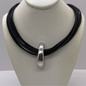 Vintage Elegant Sterling & Multi Black Cord Necklace